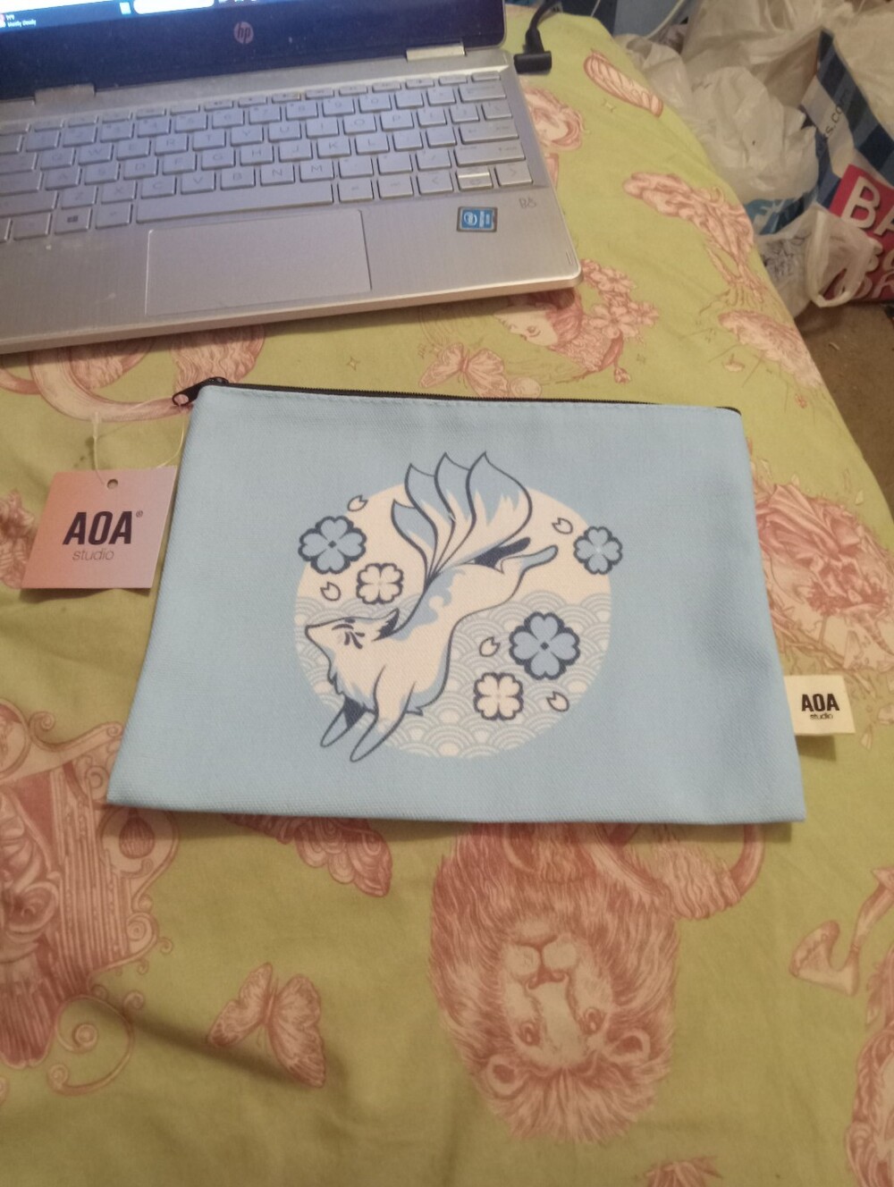 NWT Japanese Fox Kitsune Light Blue Makeup Pouch